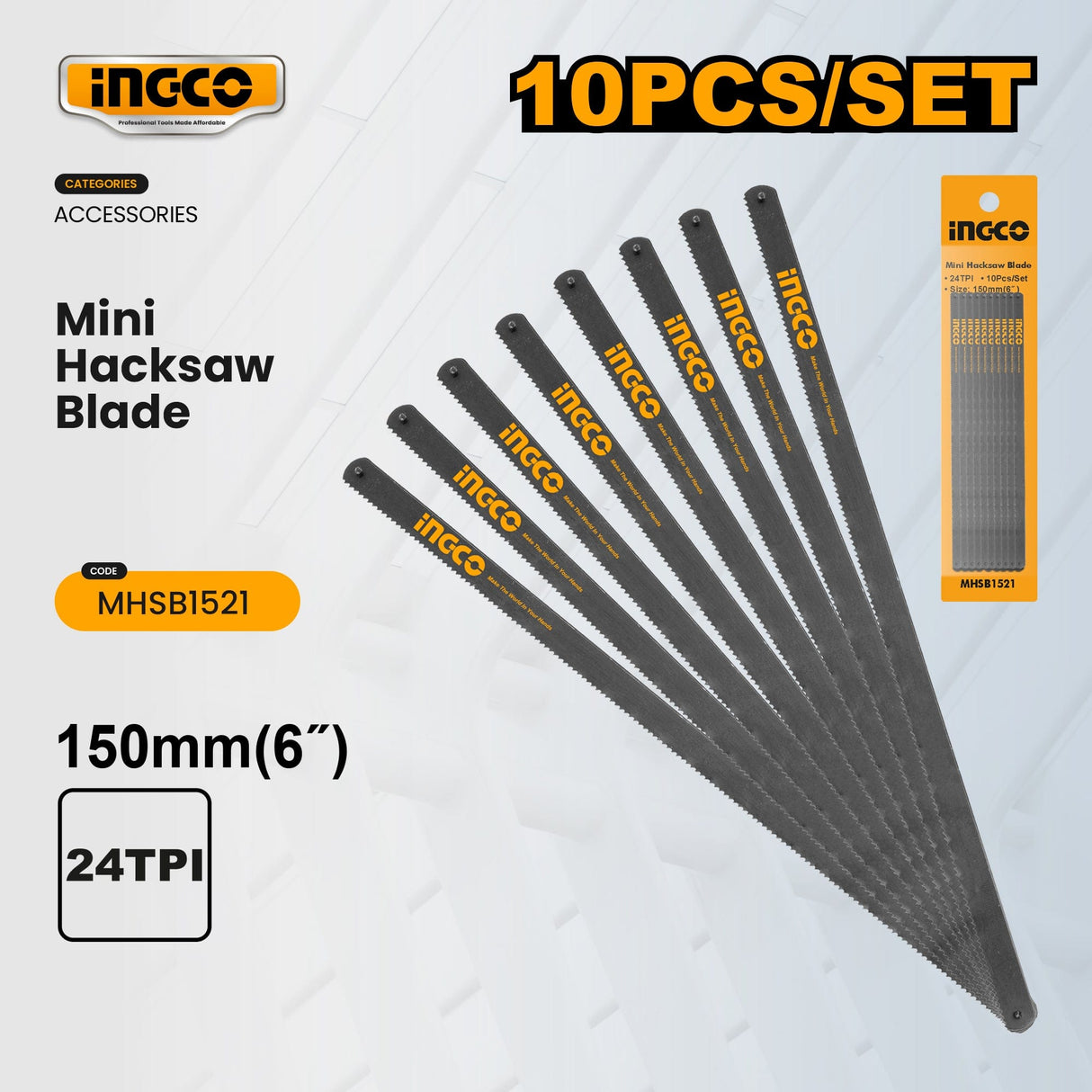 Ingco Hand Saws & Cutting Tools Ingco 6" Mini Hacksaw Blade - MHSB1521