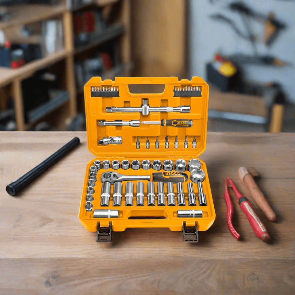 Ingco Sockets & Hex Keys Ingco 62-Piece 1/2″ Socket Set with Ratchet and Extension Bars – HKTS12602