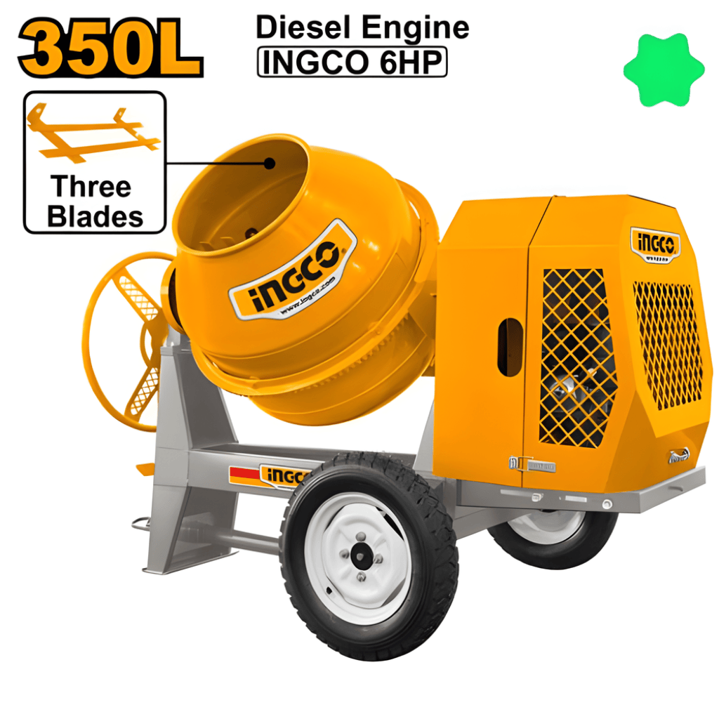 Ingco Construction Equipment Ingco 6HP Heavy-Duty Diesel Concrete Mixer - CM906-3