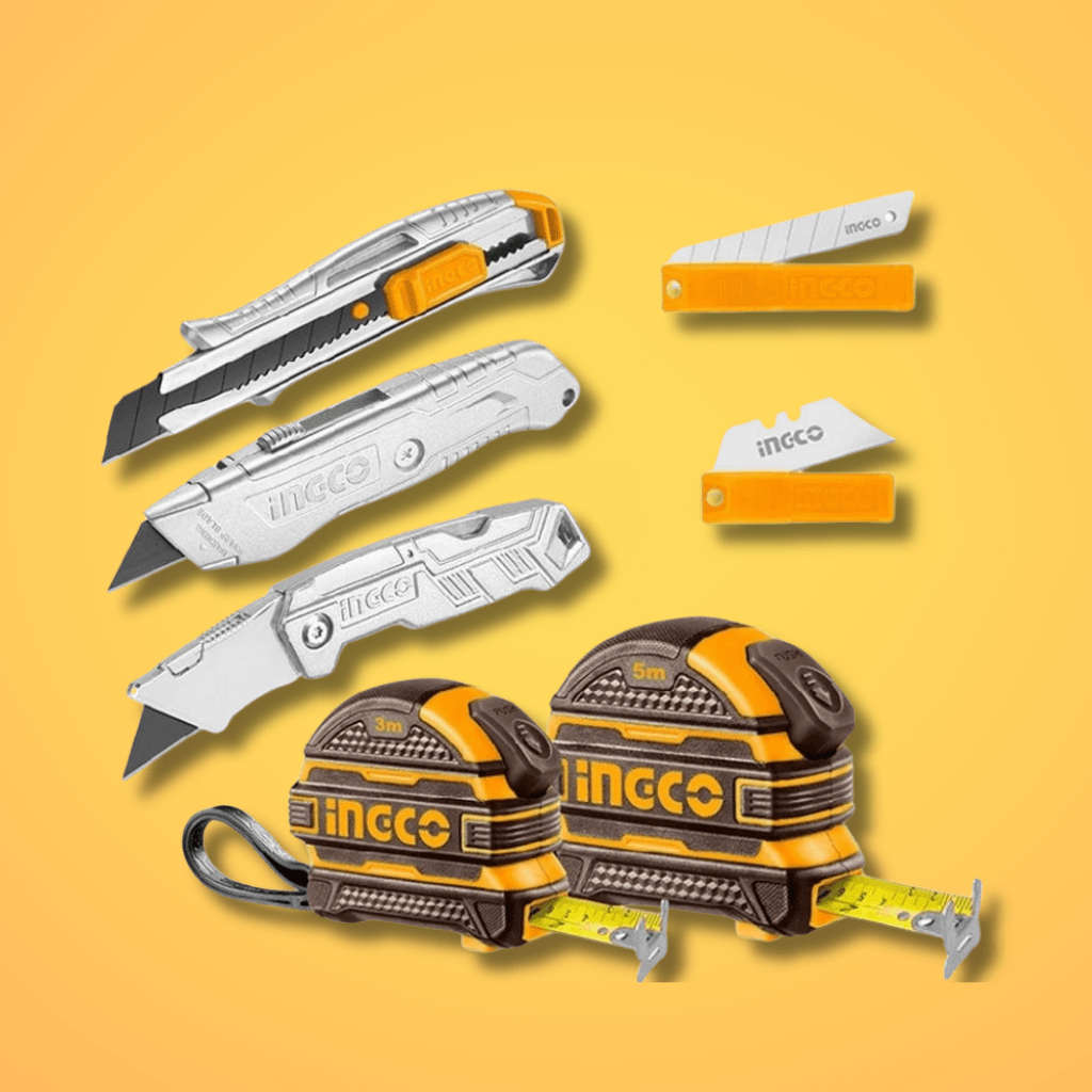 Ingco Specialty Hand Tools Ingco 7-Piece Steel Measuring Tape & Utility Knife Set – HMK23036