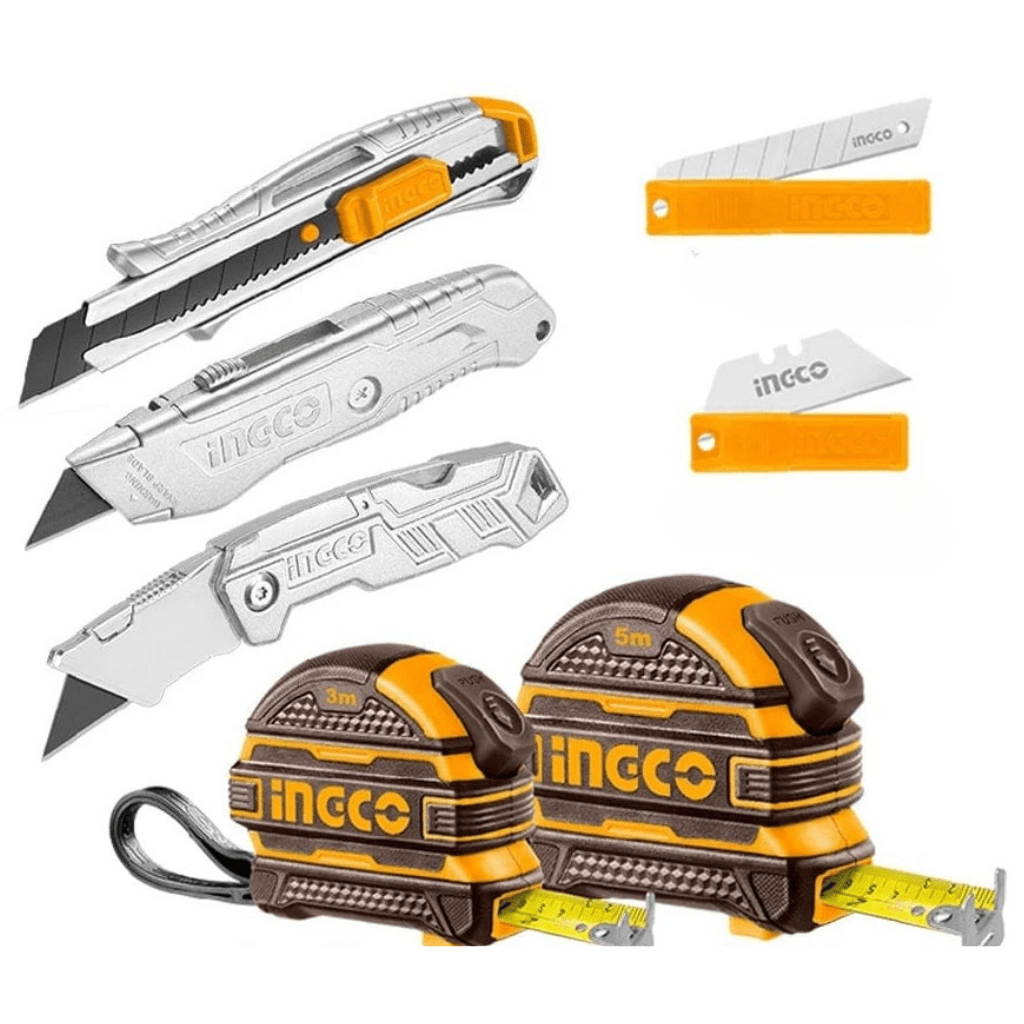 Ingco Specialty Hand Tools Ingco 7-Piece Steel Measuring Tape & Utility Knife Set – HMK23036