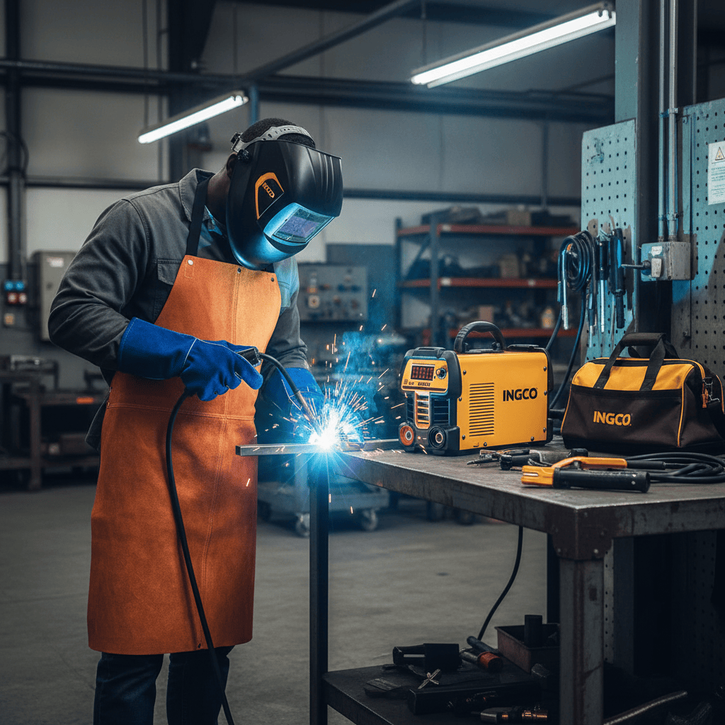Ingco Welding Machine & Accessories Ingco 7 Pieces MMA Welding Machine Tools Set 200A with Auto-Darkening Welding Helmet & Accessories - COS25075