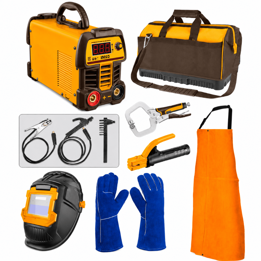 Ingco Welding Machine & Accessories Ingco 7 Pieces MMA Welding Machine Tools Set 200A with Auto-Darkening Welding Helmet & Accessories - COS25075