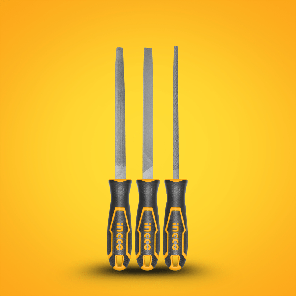 Ingco Chisels Files Planes & Punches Ingco 8" 3-Piece Steel File Set – HKTFS1308