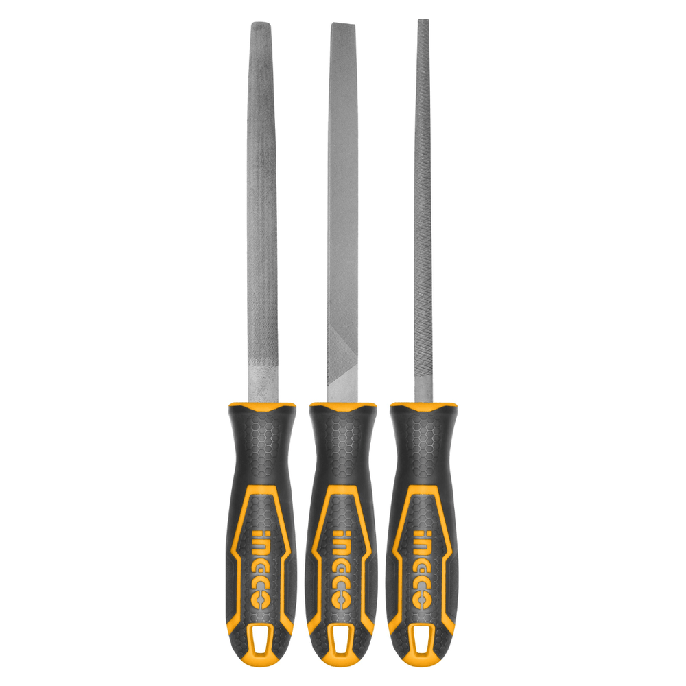 Ingco Chisels Files Planes & Punches Ingco 8" 3-Piece Steel File Set – HKTFS1308