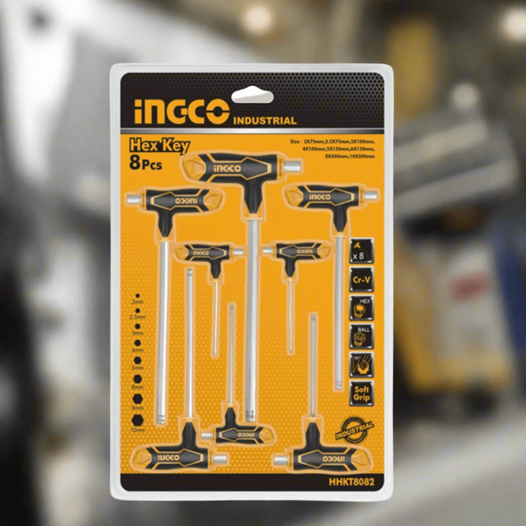 Ingco Screwdrivers Ingco 8-Piece T-Handle Ball End Hex Key Set | Cr-V, Chrome-Plated - HHKT8082