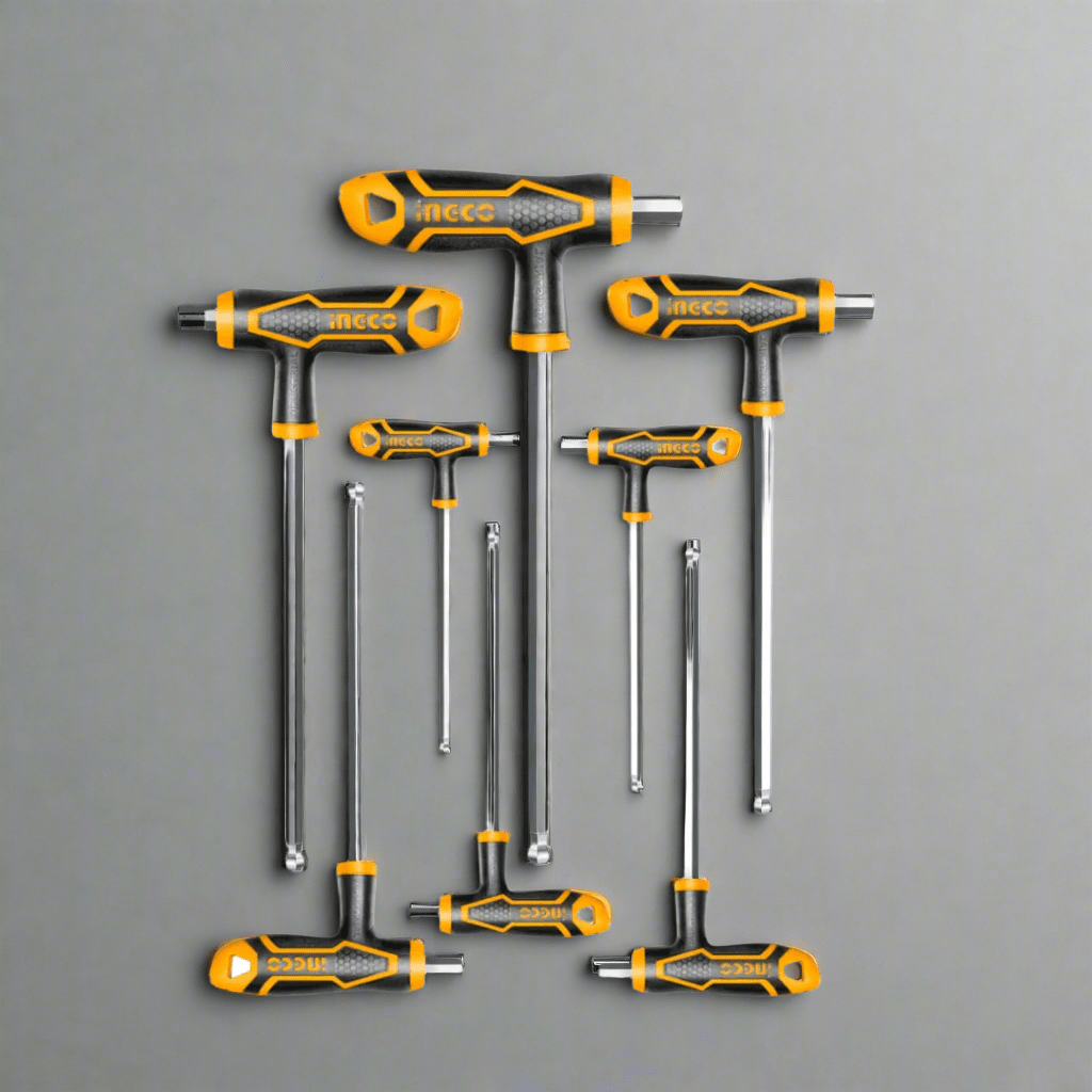 Ingco Screwdrivers Ingco 8-Piece T-Handle Ball End Hex Key Set | Cr-V, Chrome-Plated - HHKT8082