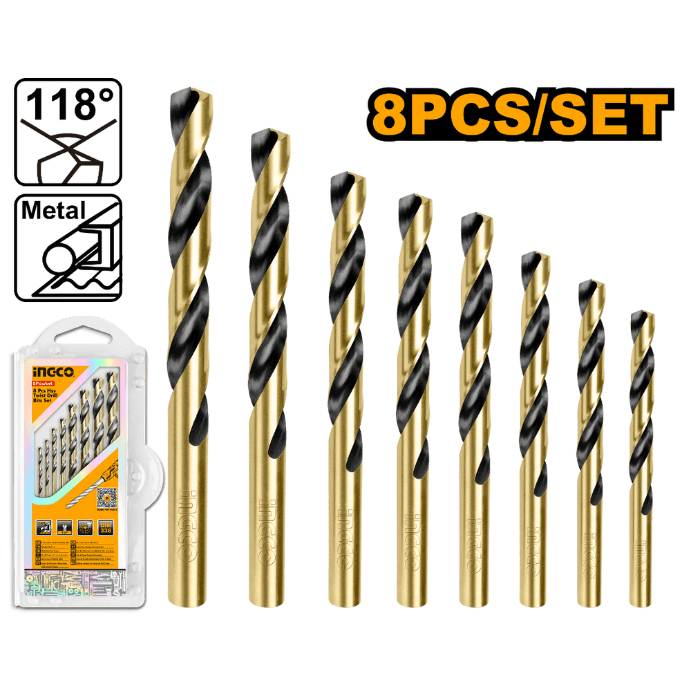 Ingco Drill Bits Ingco 8 Pieces HSS Rolling Twist Drill Bits Set - AKDB0801