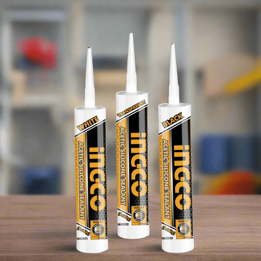 Ingco Caulk & Sealants Ingco Acetic Silicone Sealant – White, Black & Transparent – 300ml