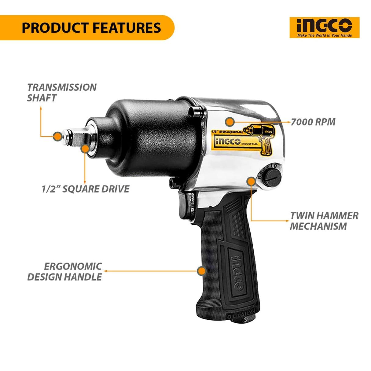 Ingco Impact Wrench & Driver Ingco ½″ Air impact Wrench - AIW12562