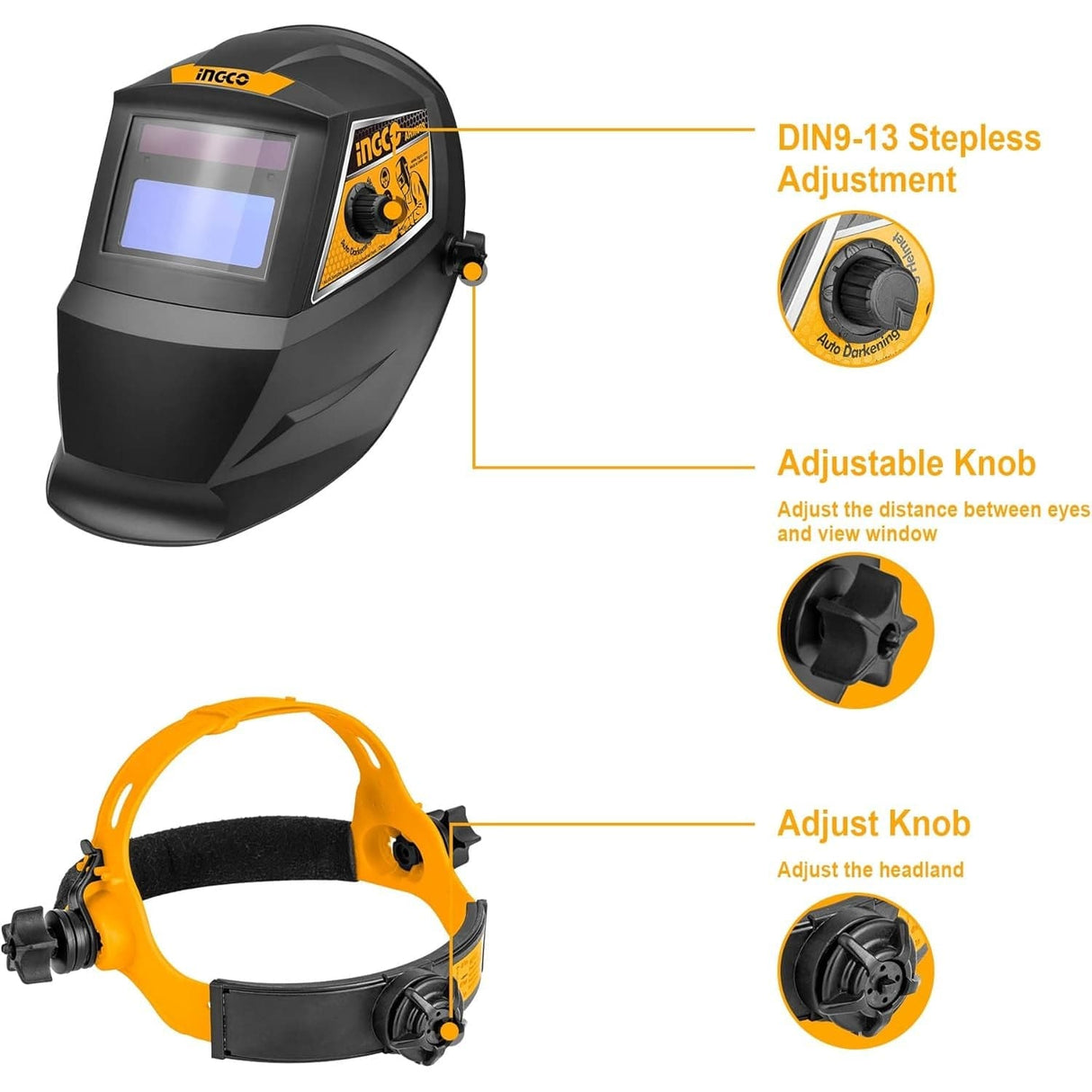 Ingco Safety Helmets Ingco Auto Darkening Welding Helmet with UV/IR Protection – AHM008