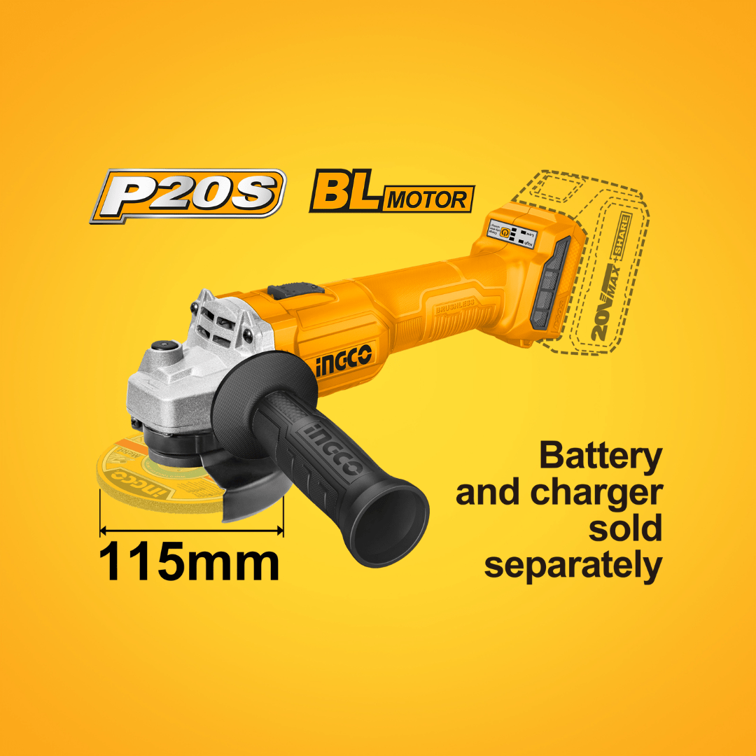 Ingco Grinder Ingco Brushless 4.5"/115mm Lithium-Ion Cordless Angle Grinder 20V - CAGLI20157