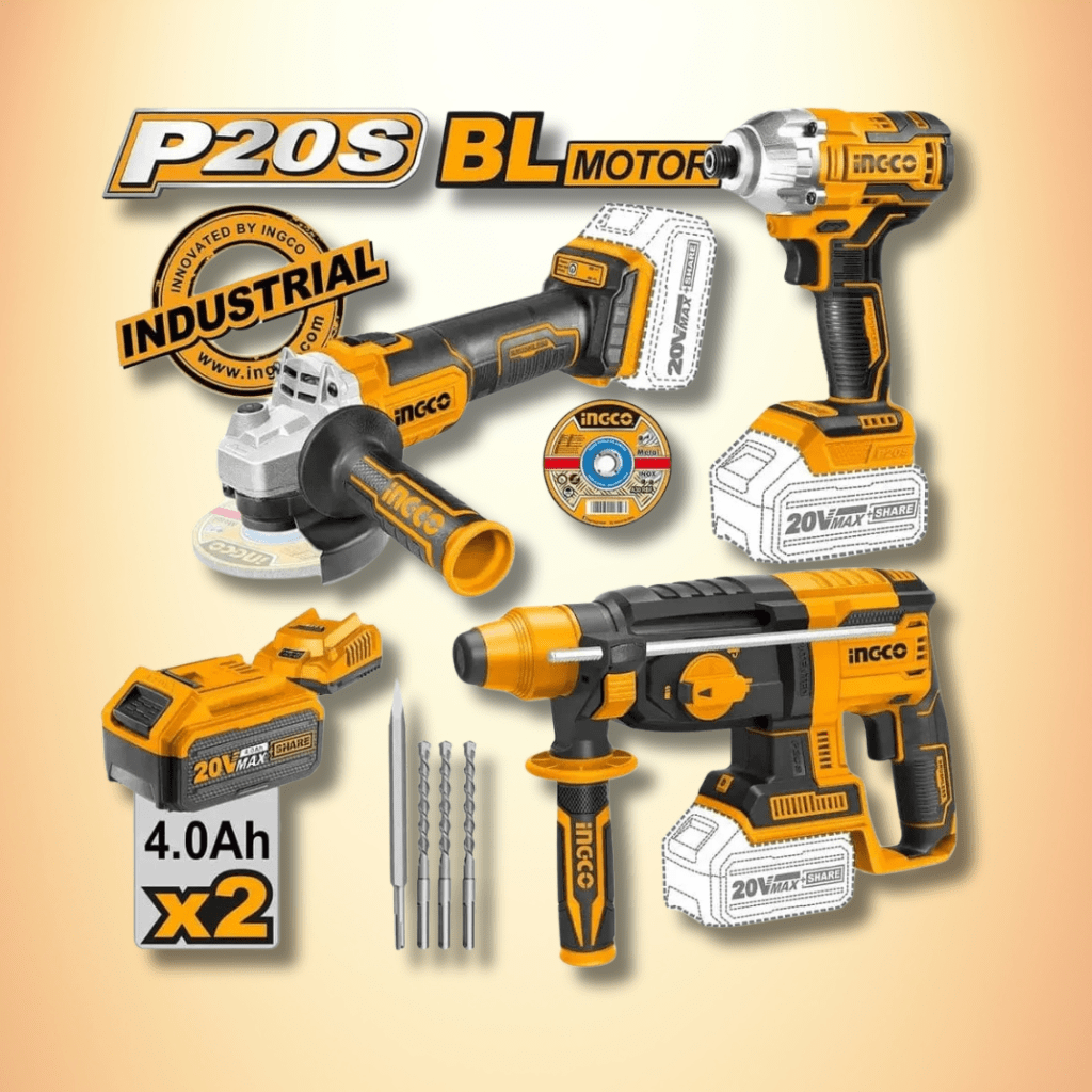 Ingco Power Tool Combo Kit Ingco Brushless Lithium-Ion 3-Pieces Cordless Combo Kit 20V - COSLI230521