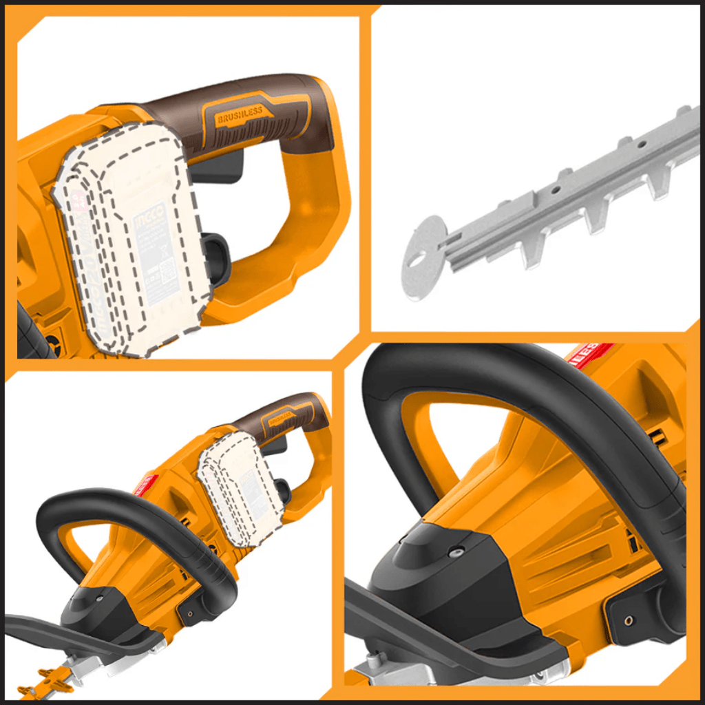 Ingco Trimmer Ingco Brushless Lithium-Ion Cordless Hedge Trimmer with Two 20V 2.0Ah Batteries & Charger - CHTLI400282