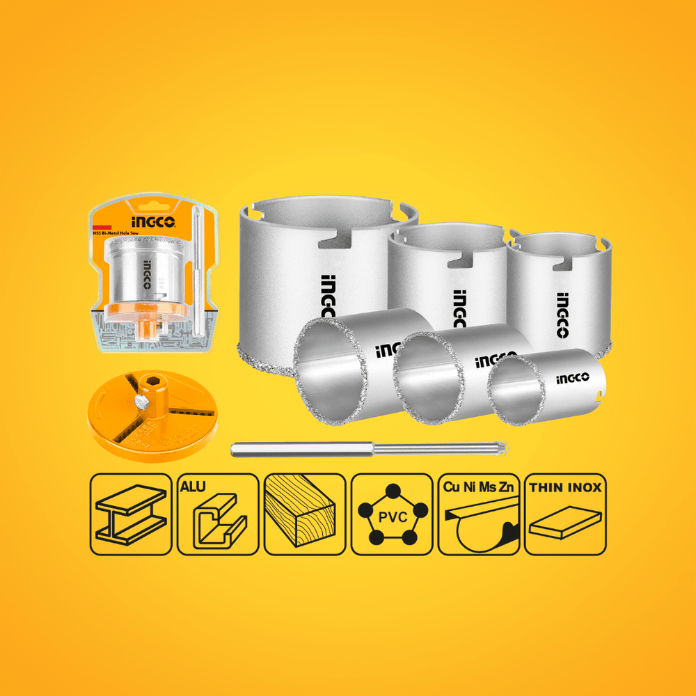 Ingco Hole Saws & Cores Ingco Carbide Gritted TCT Hole Saw Set with Aluminum Locating Plate – HSB4061