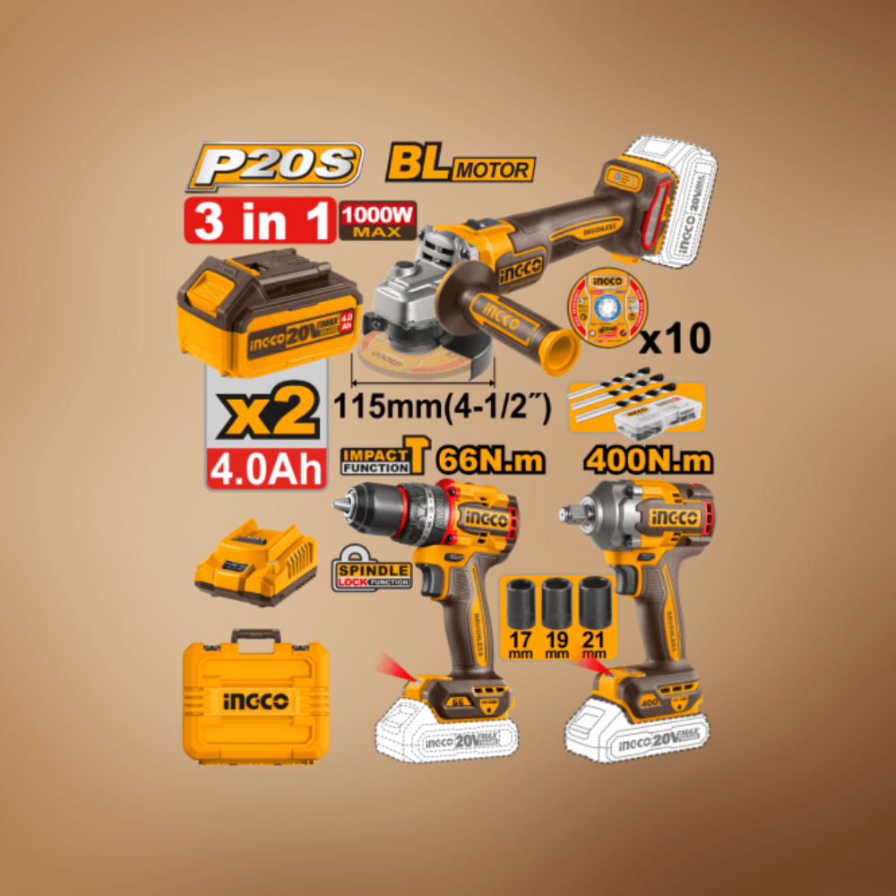 Ingco Power Tool Combo Kit Ingco Cordless 3 Pieces Combo Kit - COSLI241291