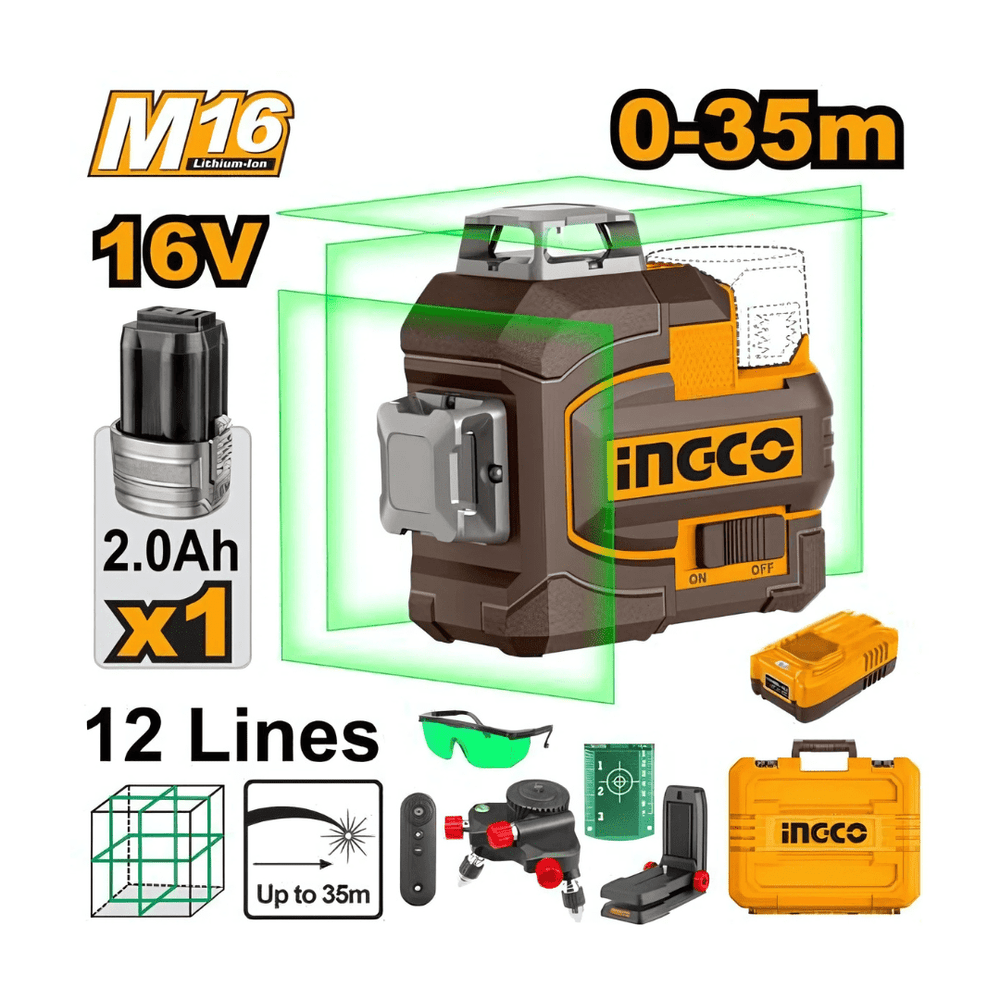 Ingco Laser Measure Ingco Cordless 3D Self Leveling Line Laser - HLL301201