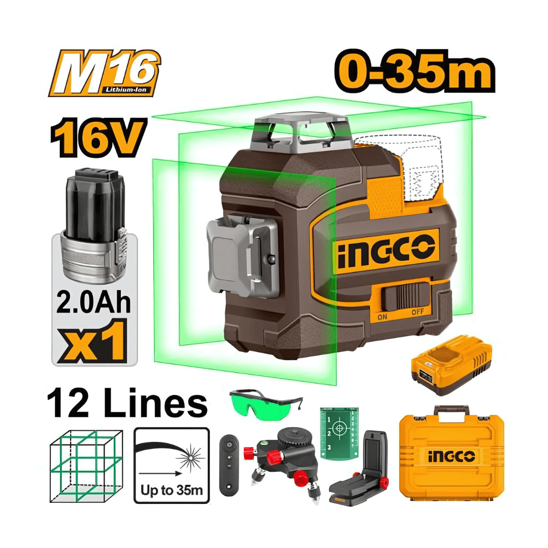 Ingco Laser Measure Ingco Cordless 3D Self Leveling Line Laser - HLL301201