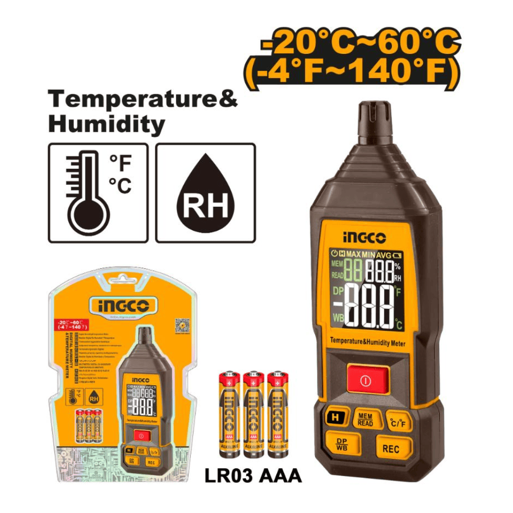 Ingco Digital Meter Ingco Digital Humidity & Temperature Meter with Backlight & Dew Point Function – HETHT031
