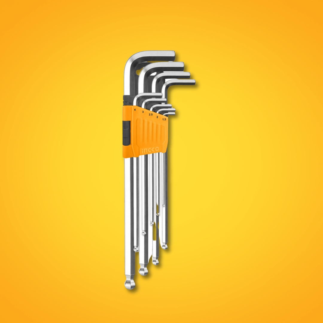 Ingco Sockets & Hex Keys Ingco Extra Long Arm 9-Piece Ball Point Hex Key Set – HHK12092