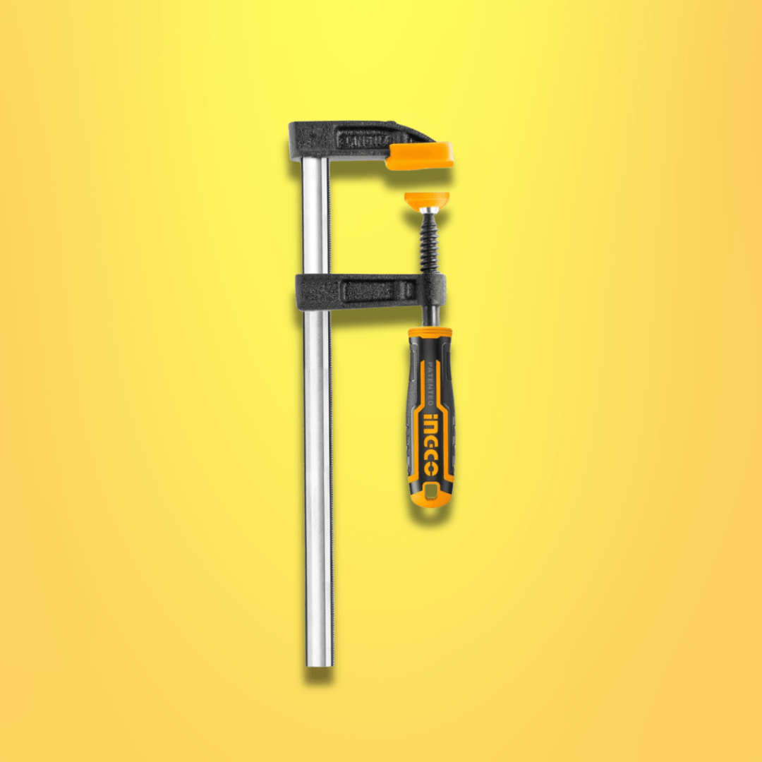 Ingco Vices & Clamps Ingco F-Clamp | Cast Iron Jaws, Chrome-Plated Bar, Rubber Grip | Multiple Sizes