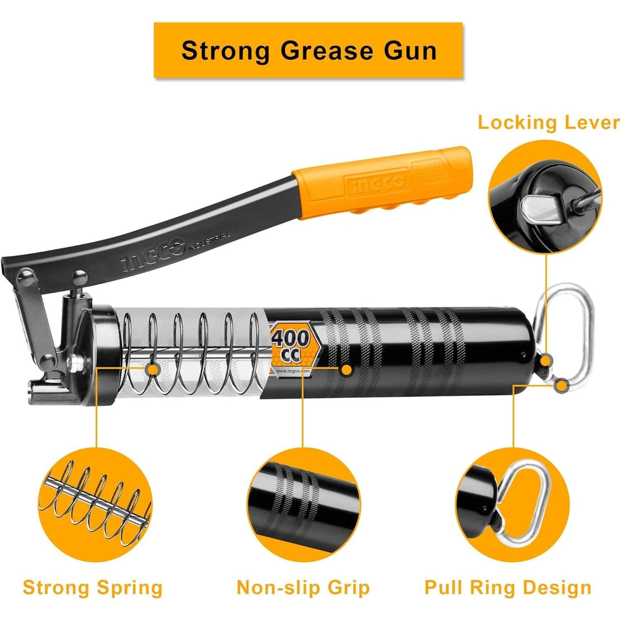 Ingco Caulking Gun Ingco Heavy-Duty Grease Gun 400CC with High-Pressure Hose – GRG015001