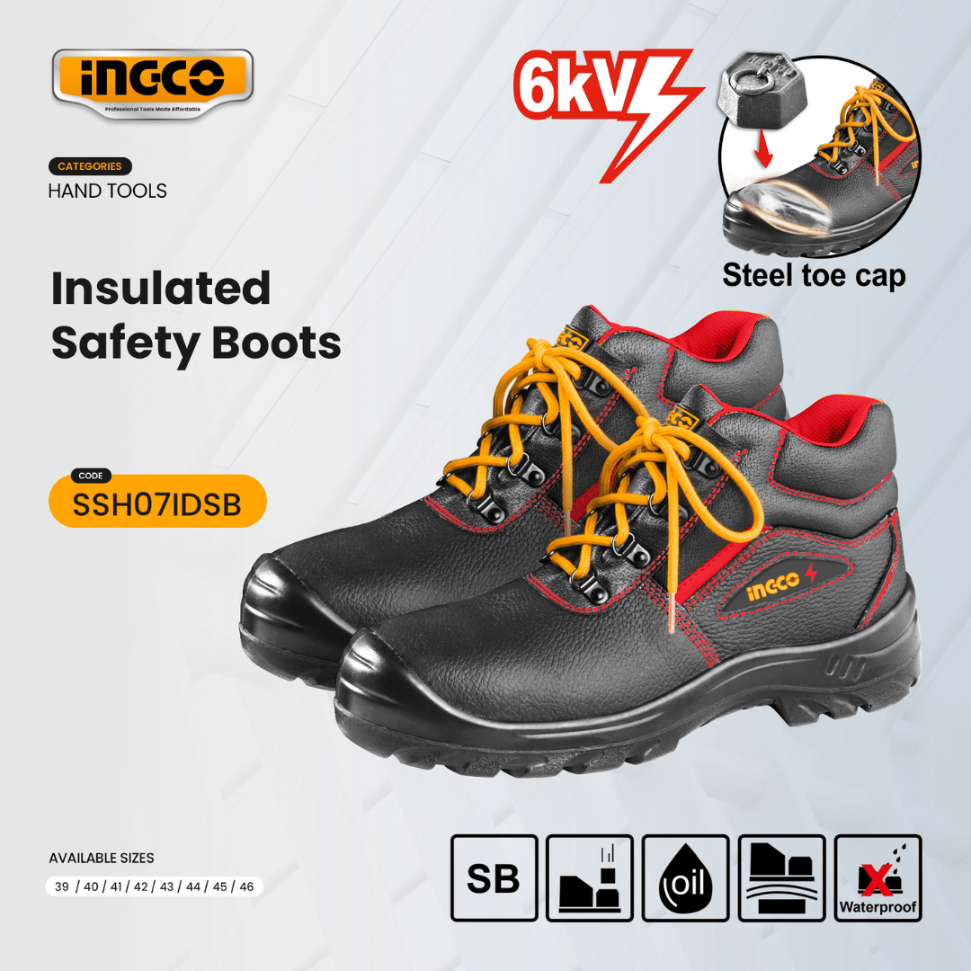 Ingco Boots & Footwear Ingco Insulated Safety Boots with Steel Toe Cap & 6KV Protection – SSH07IDSB