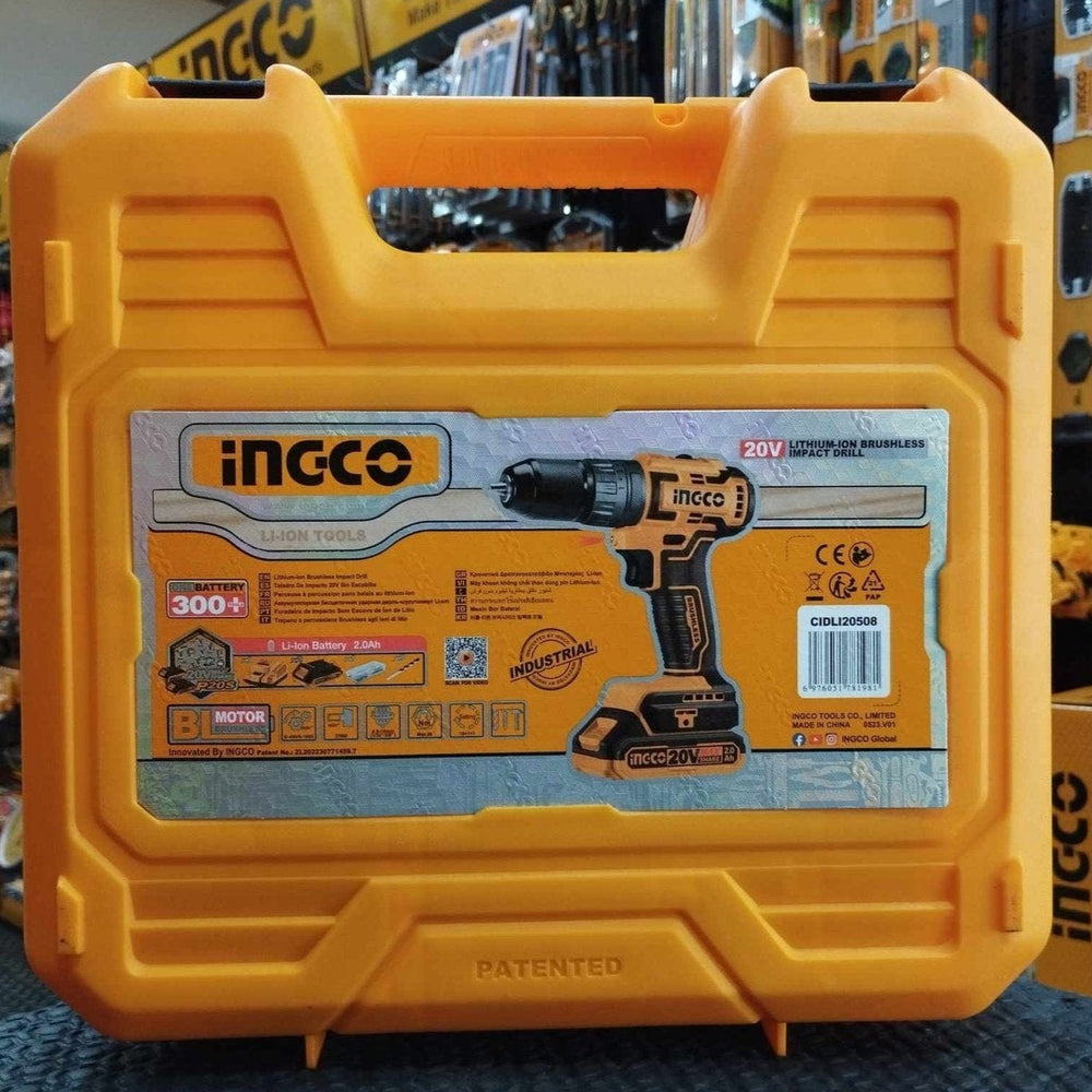 Ingco Drill Ingco Lithium-Ion Brushless Cordless Hammer Impact Drill with Two 20V 2.0Ah Batteries & Charger - CIDLI20508