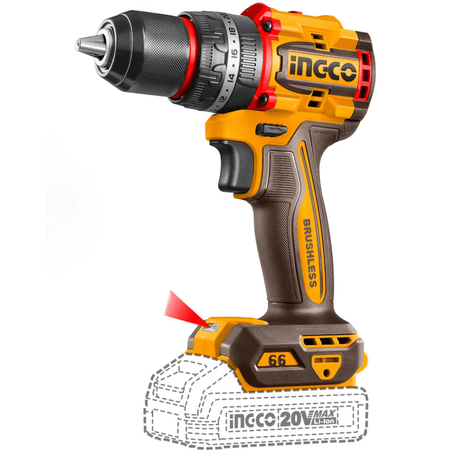 Ingco Drill Ingco Lithium-Ion Compact Brushless Cordless Drill - CDLI20668