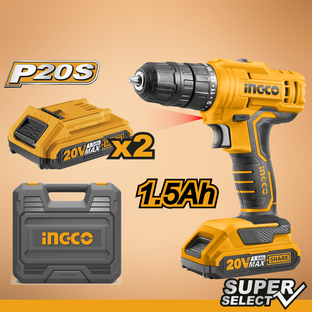 Ingco Drill Ingco Lithium-Ion Cordless Drill with Two 20V Batteries 1.5Ah - CDLI20012