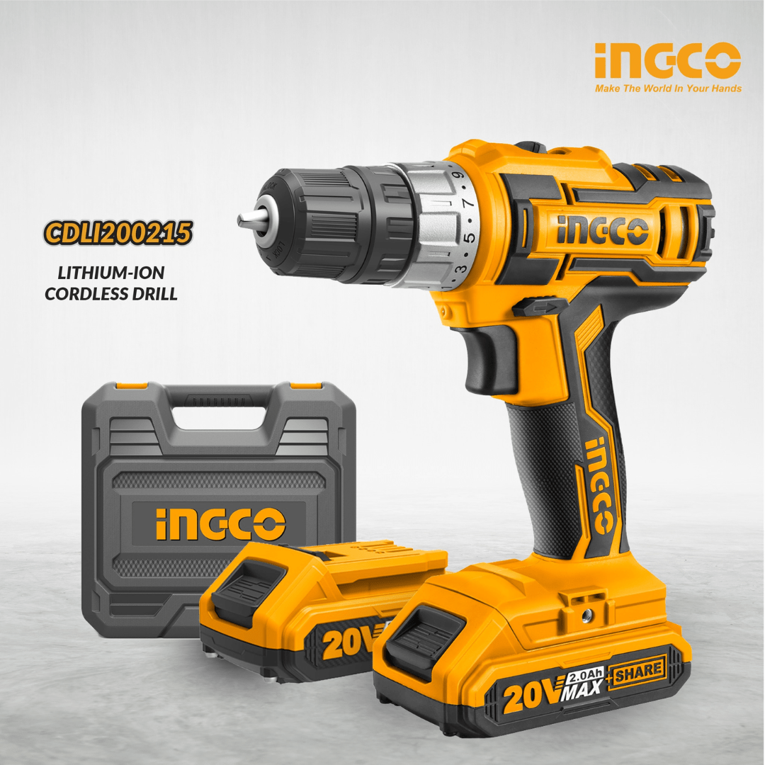 Ingco Drill Ingco Lithium-Ion Cordless Drill with Two 20V Batteries - CDLI200215