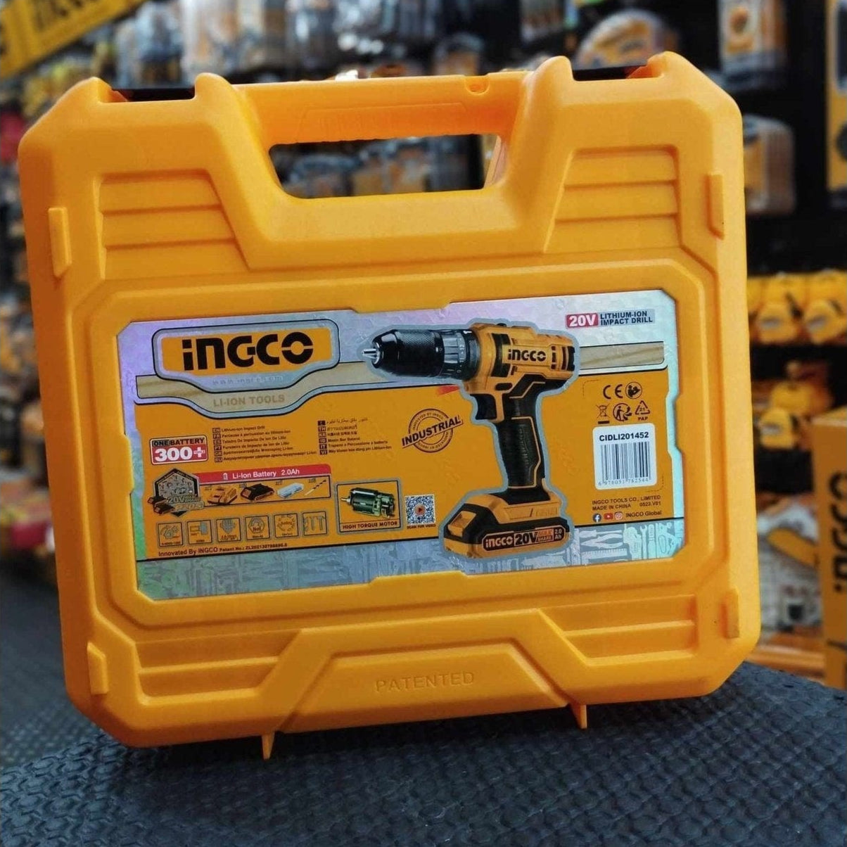 Ingco Drill Ingco Lithium-Ion Cordless Hammer Impact Drill with Two 20V 2.0Ah Batteries & Charger - CIDLI201452