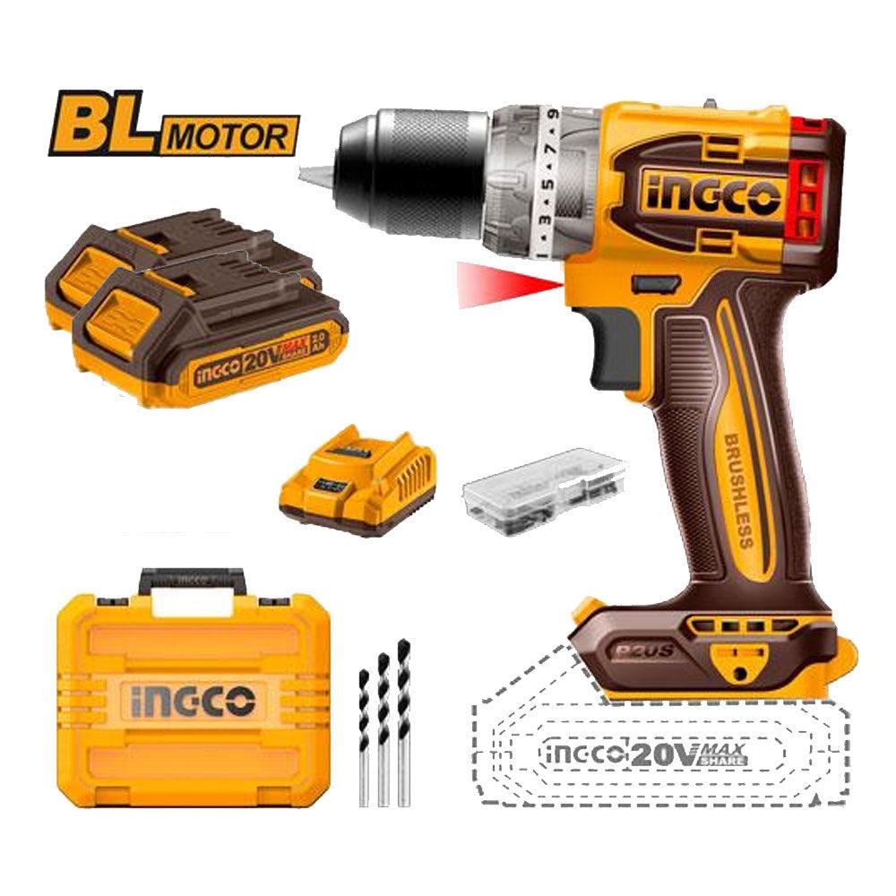 Ingco Drill Ingco Lithium-Ion Cordless Hammer Impact Drill with Two 20V 2.0Ah Batteries & Charger - CIDLI20602
