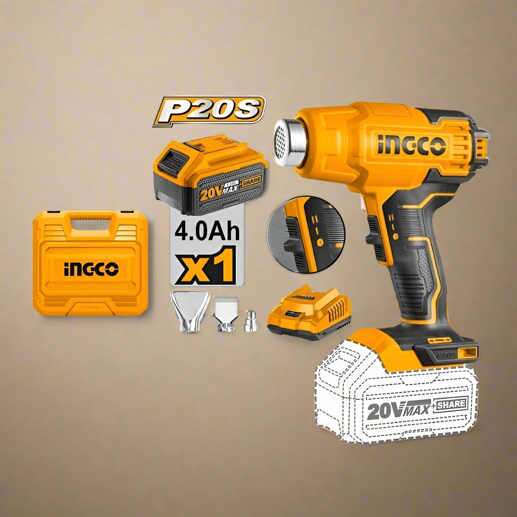 Ingco Heat Gun Ingco Lithium-Ion Cordless Heat Gun with 20V 4.0Ah & Charger - HGLI20025