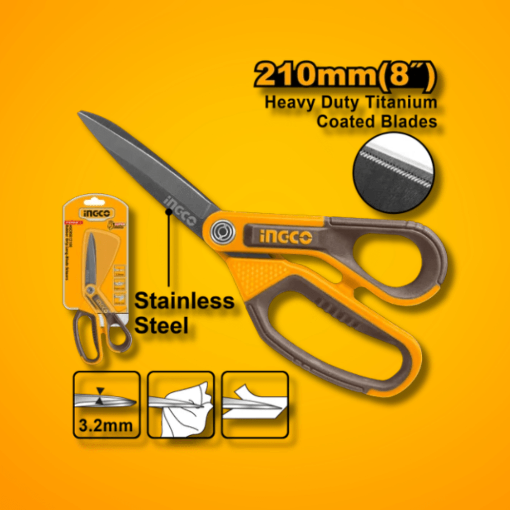 Ingco Hand Saws & Cutting Tools Ingco Rubber Grip Long-Blade Stainless Steel Scissors 8" & 10" - HSCRS Series