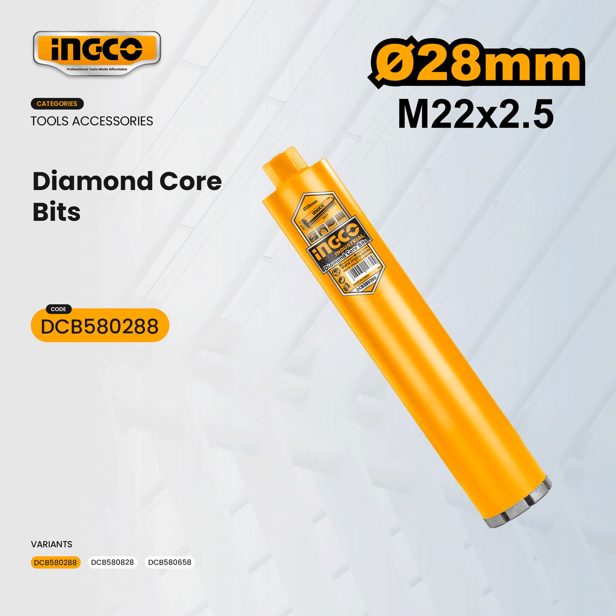 Ingco Hole Saws & Cores Ingco Wet Diamond Core Bits 28mm to 152mm - DCB58-Series