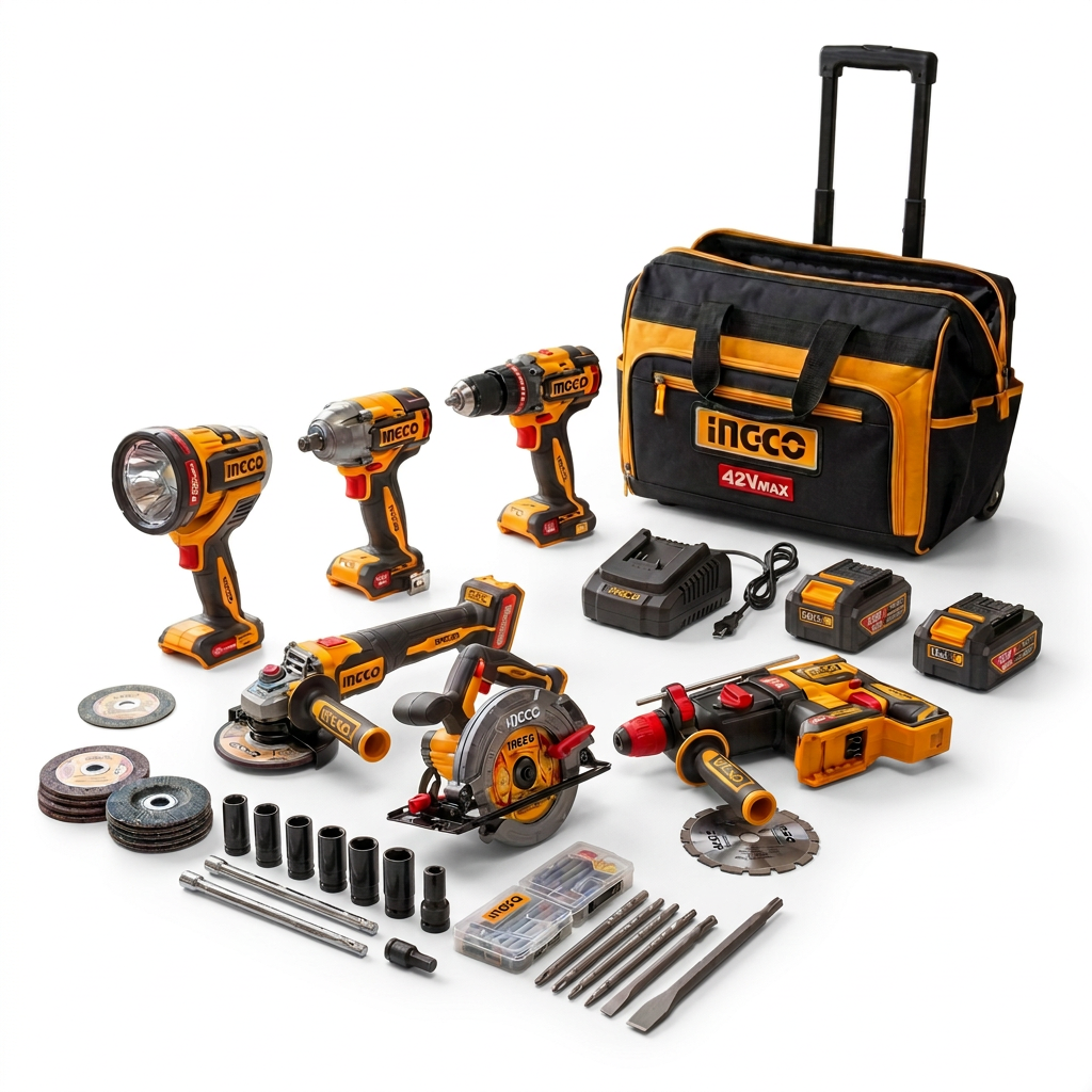 Ingco six-tool kit on white