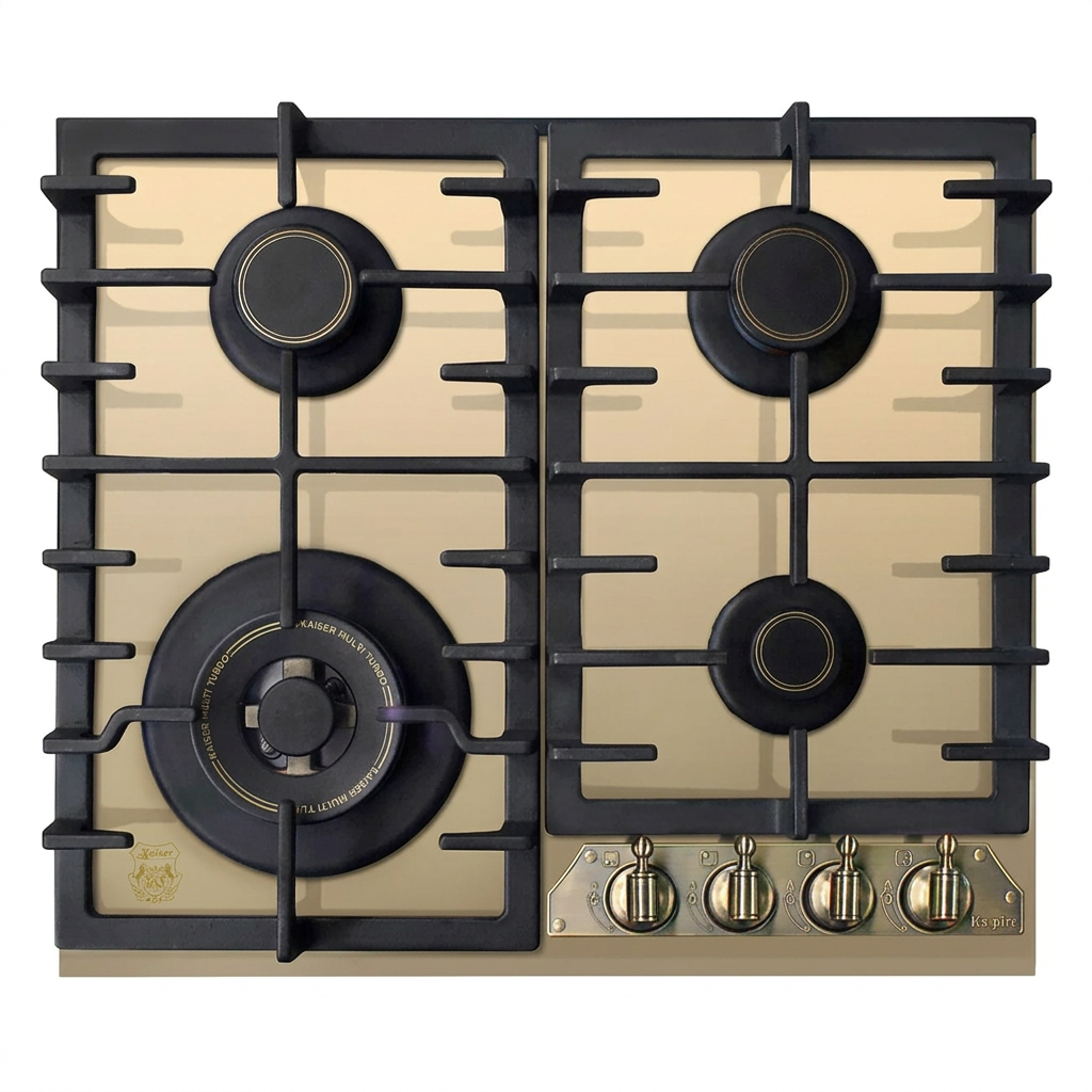 Ivory Kaiser Empire 60cm Turbo gas hob on white