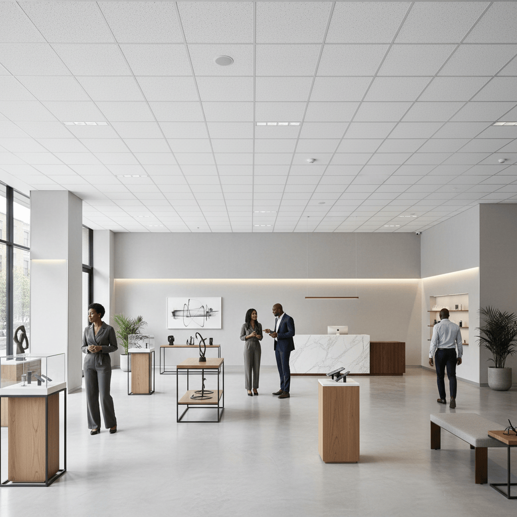 JIB Mineral Fibre Acoustic Ceiling Tile S01 – White Sandy Surface (600 × 600 mm)