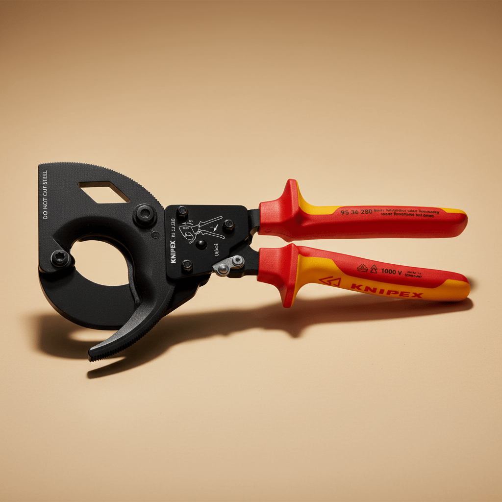 Knipex Hand Tools Knipex 280mm VDE Insulated Ratchet Cable Cutter for Copper & Aluminium Cables up to 52mm / 380mm² - K-9536280
