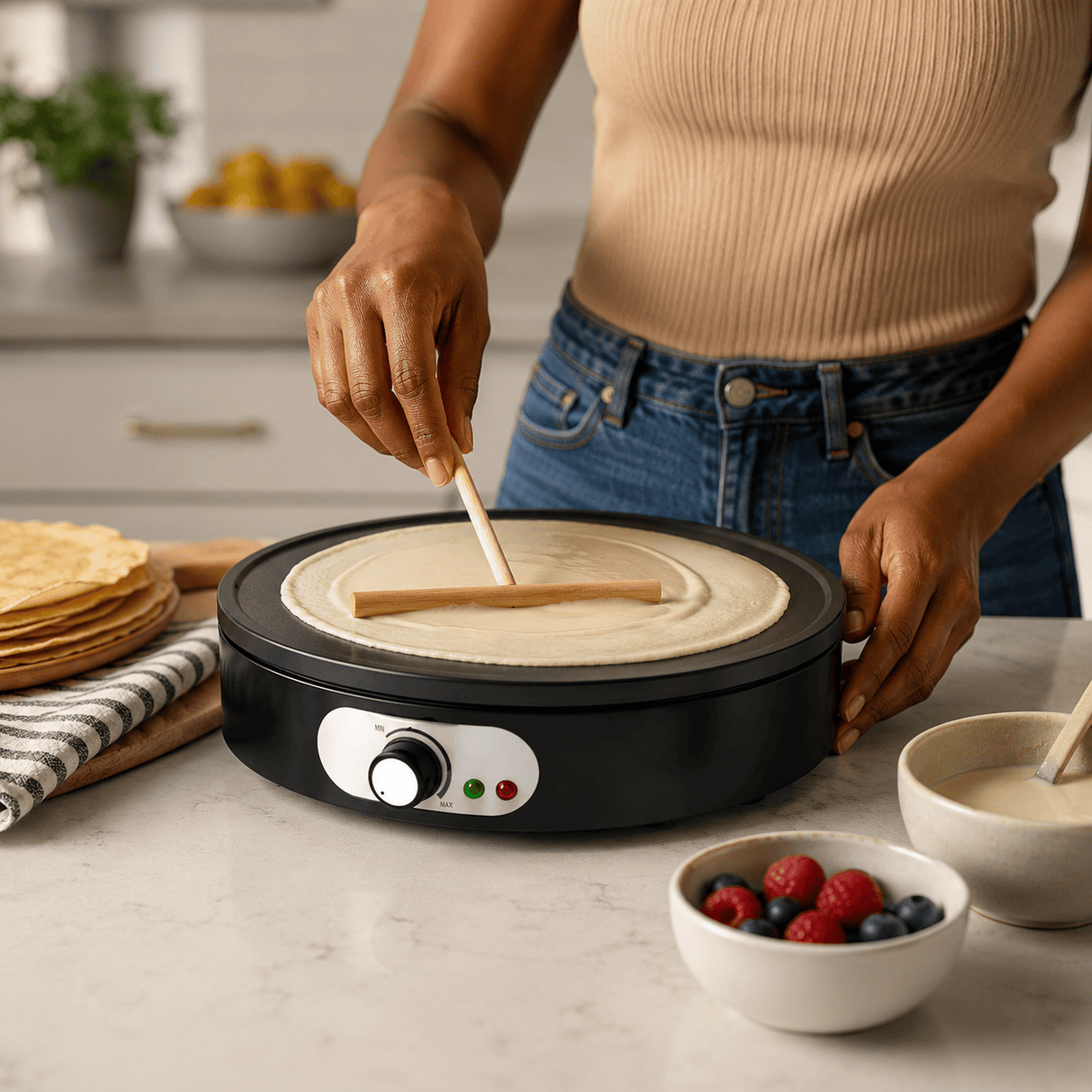 Kumtel Kitchen Appliances Kumtel 30cm Non-Stick Crepe Pancake Maker with Adjustable Temperature 1000W - HPM-02