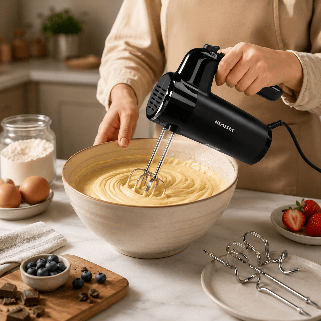 Kumtel Kitchen Appliances Kumtel 6-Speed Hand Mixer with Turbo and Dough Hooks 300W - HHM-01