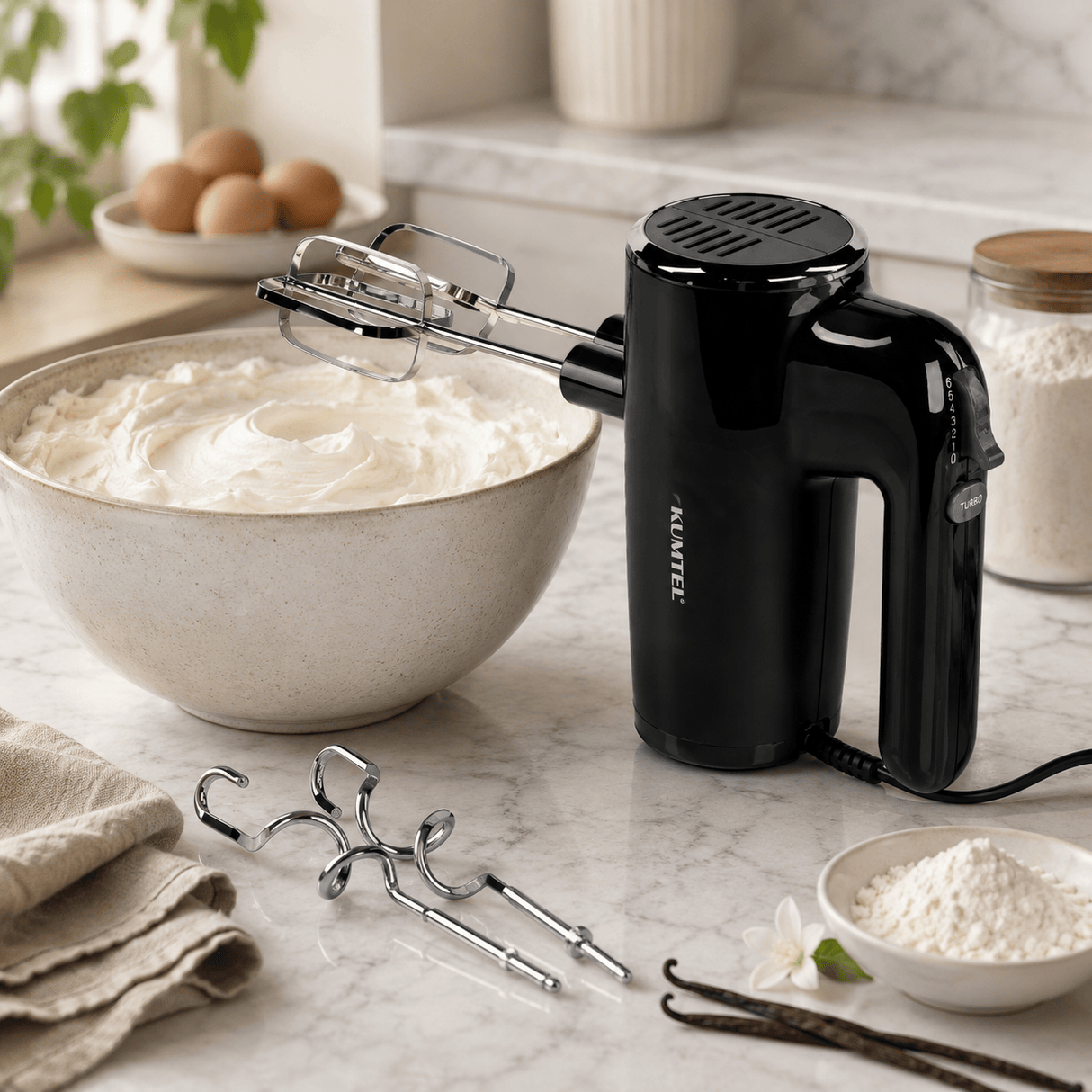 Kumtel Kitchen Appliances Kumtel 6-Speed Hand Mixer with Turbo and Dough Hooks 300W - HHM-01