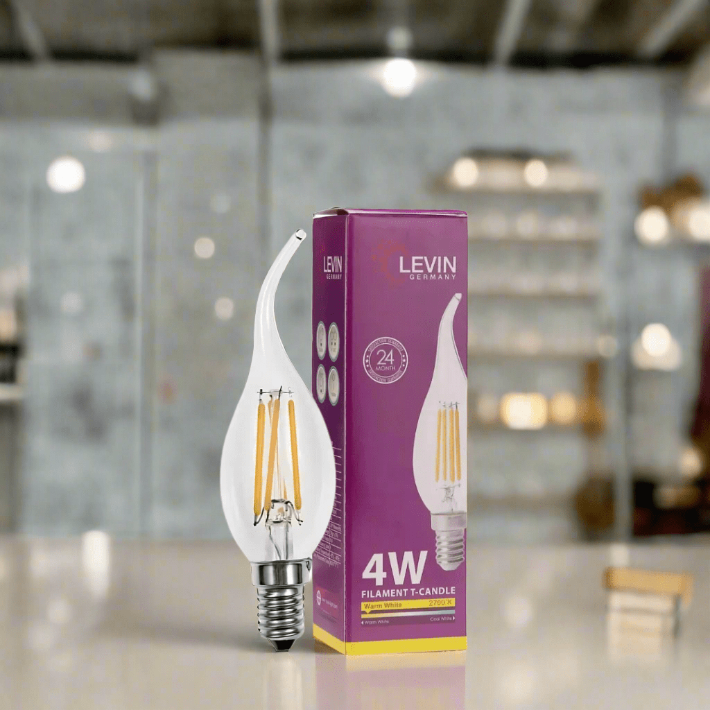 Levin Light Bulbs & Fixtures Levin LED C37 Filament Candle bulb With Tail Warm Light - 4W