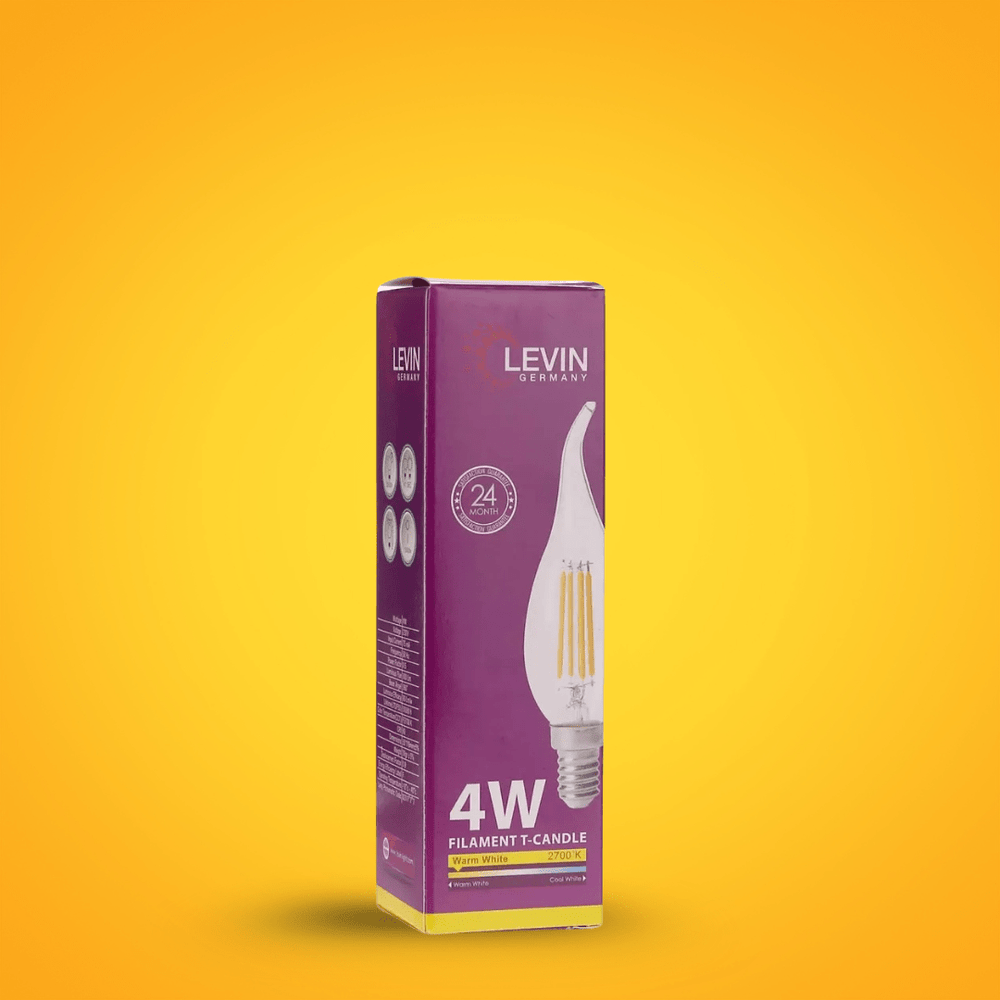Levin Light Bulbs & Fixtures Levin LED C37 Filament Candle bulb With Tail Warm Light - 4W