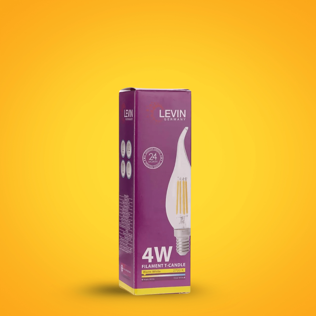 Levin Light Bulbs & Fixtures Levin LED C37 Filament Candle bulb With Tail Warm Light - 4W