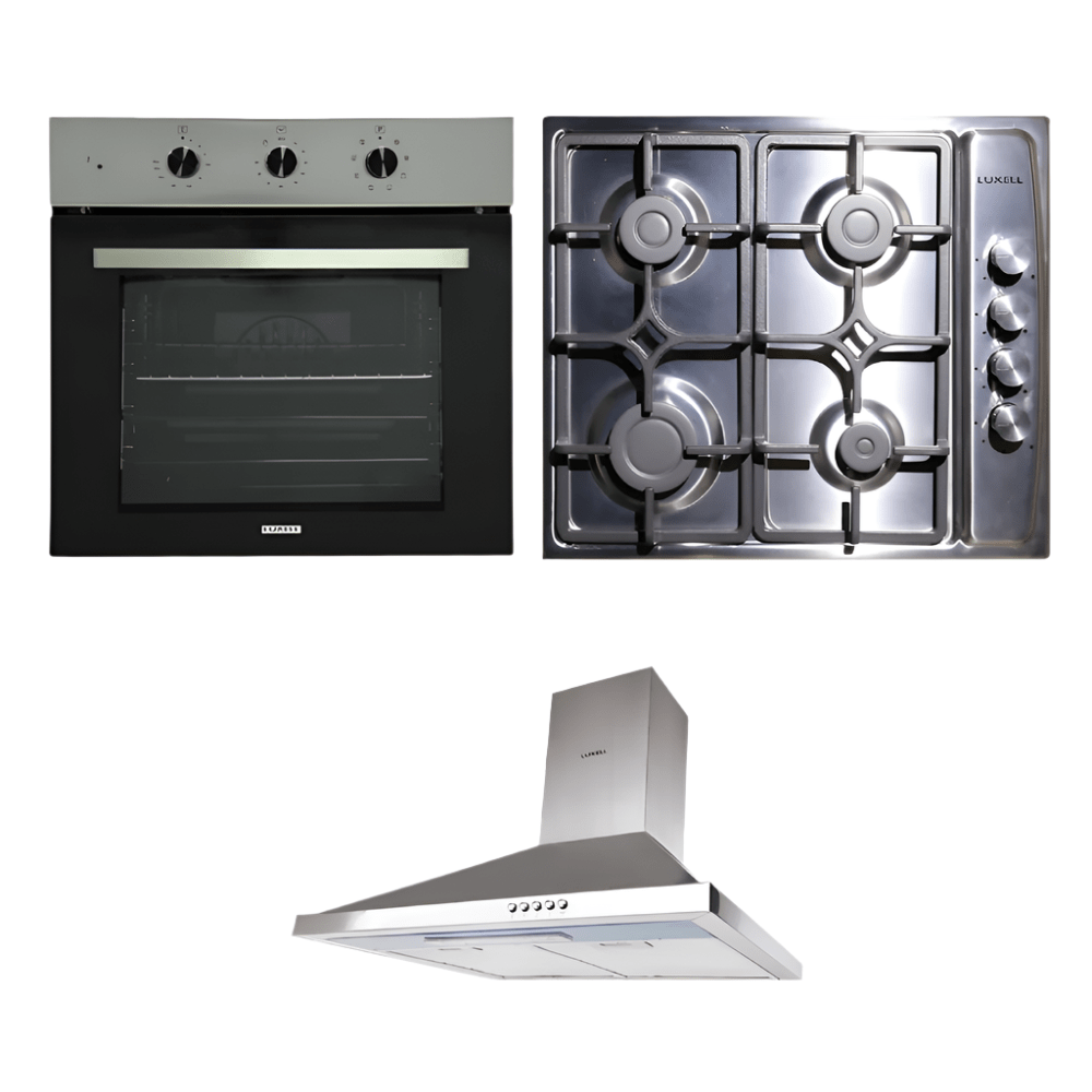 Luxell/Kumtel Kitchen Appliances Luxell 60cm Stainless Steel Built-In Set – Oven, Gas Cooker & Extractor