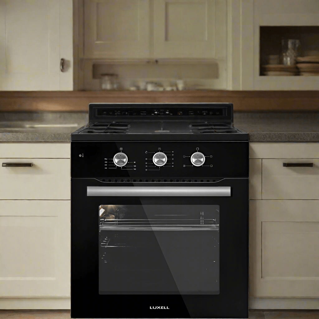 Luxell/Kumtel Kitchen Appliances Luxell 90cm Black Glass Built-In Set – Hob, Hood & Oven