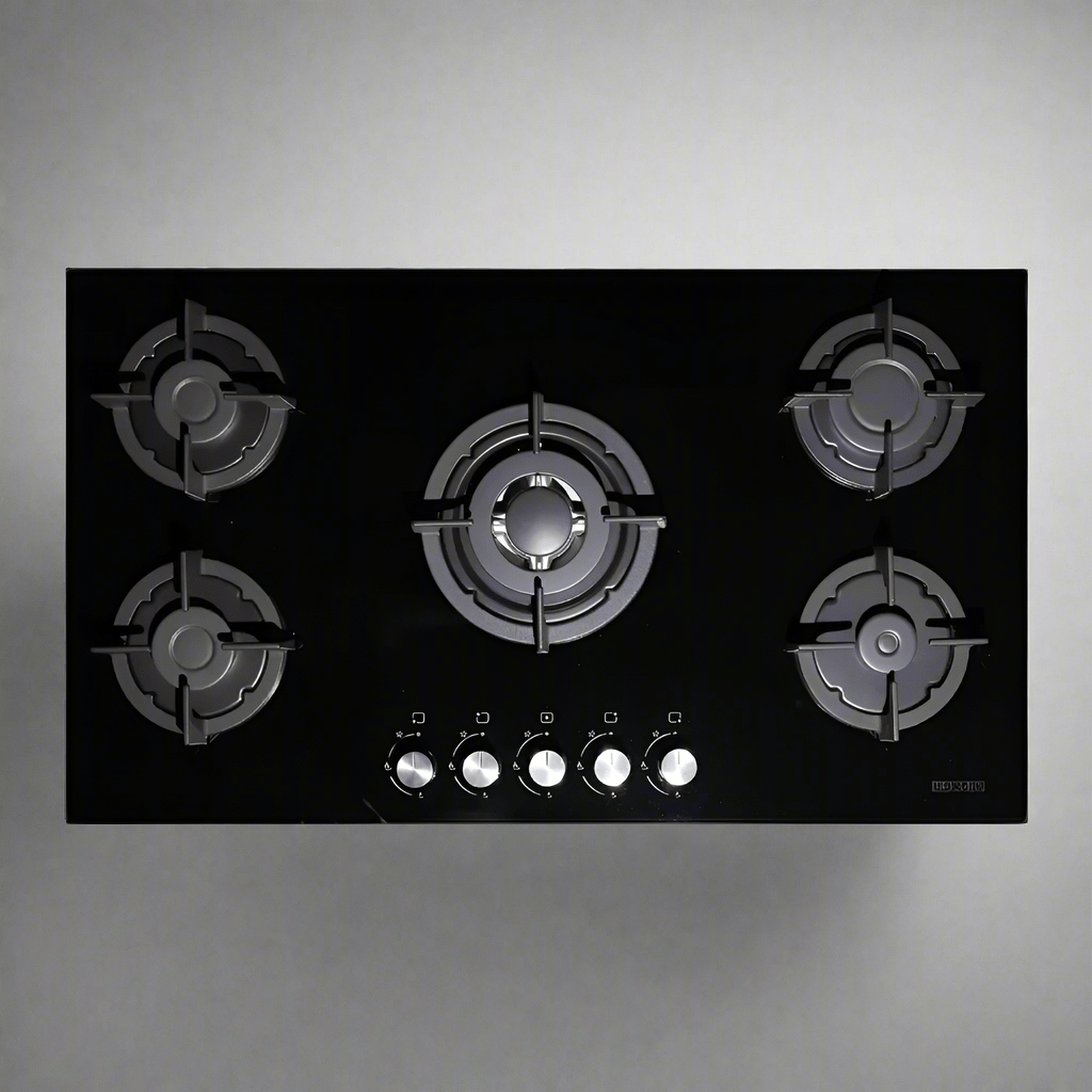 Luxell/Kumtel Kitchen Appliances Luxell 90cm Black Glass Built-In Set – Hob, Hood & Oven