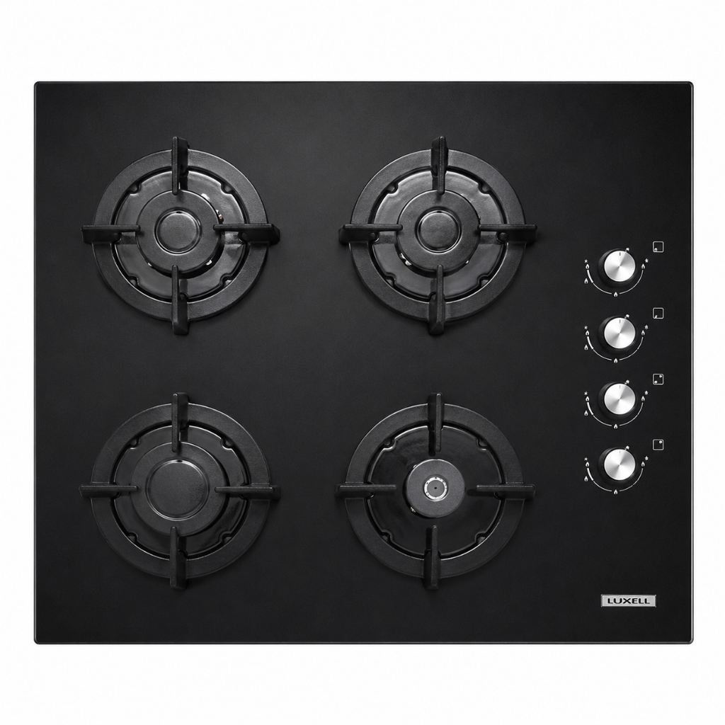 Luxell Built-In Hobs Luxell 60cm 4-Burner Built-In Glass Gas Hob with Gas Safety & Auto Ignition - C6-40BF